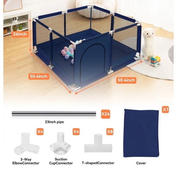 Baby Playpen, 50x50x26inch Infant Travel Play Game Fence,Blue - Picture 5 of 5